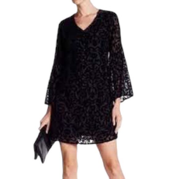 Nanette Lepore Dresses & Skirts - Nanette Lepore BOHO Black Burnout Velvet Bell Sleeve Shift Mini Dress Paisley